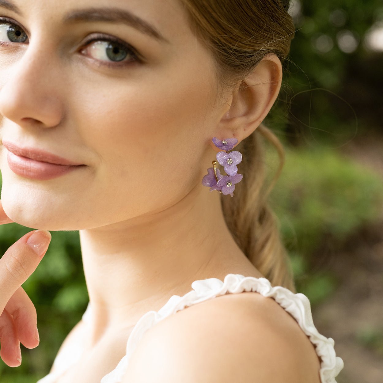 Purple Hydrangea Hoop EarringsEarringsJewelryBlossomuniqueflowerearringsgiftforhermothergiftdaughtergiftbirthdaygiftanniversarygift