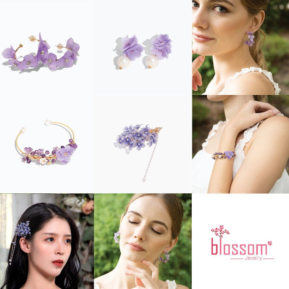 Purple Hydrangea Jewelry Holiday 4 - pc Gift Set (25% OFF))SetJewelryBlossomuniqueflowerearringsgiftforhermothergiftdaughtergiftbirthdaygiftanniversarygift