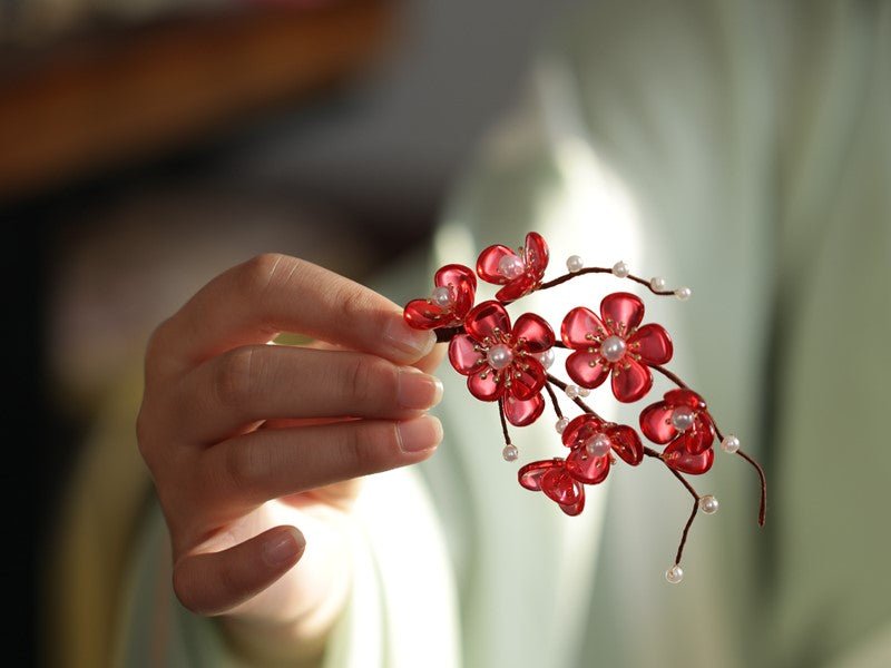 Red Clarke Plum Flower Hair ClipHair ClipsJewelryBlossomuniqueflowerearringsgiftforhermothergiftdaughtergiftbirthdaygiftanniversarygift