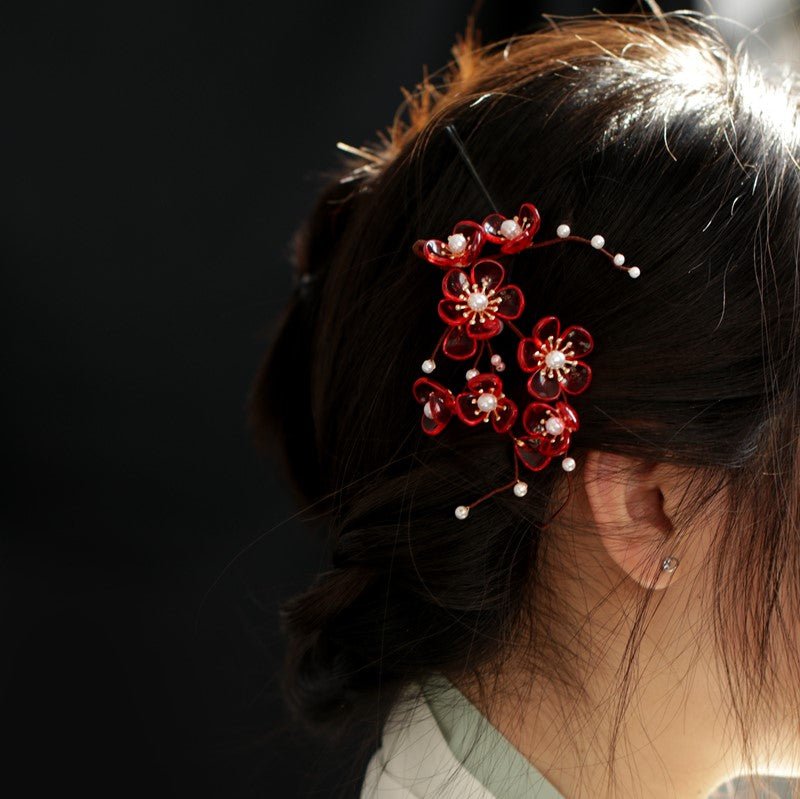 Red Clarke Plum Flower Hair ClipHair ClipsJewelryBlossomuniqueflowerearringsgiftforhermothergiftdaughtergiftbirthdaygiftanniversarygift