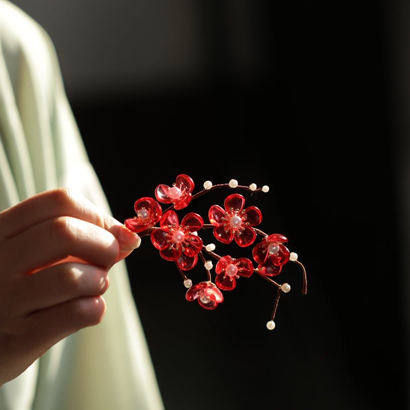 Red Clarke Plum Flower Hair ClipHair ClipsJewelryBlossomuniqueflowerearringsgiftforhermothergiftdaughtergiftbirthdaygiftanniversarygift