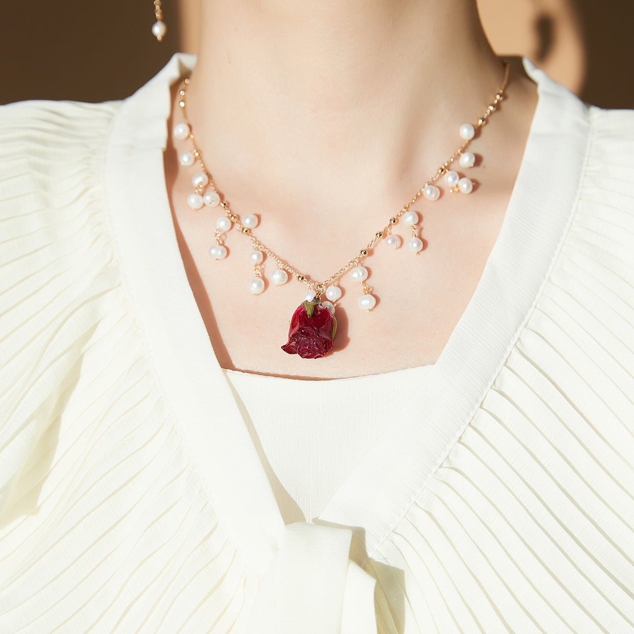 Red Rose Freshwater Pearl NecklaceNecklaceJewelryBlossomuniqueflowerearringsgiftforhermothergiftdaughtergiftbirthdaygiftanniversarygift