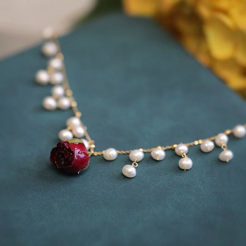 Red Rose Freshwater Pearl NecklaceNecklaceJewelryBlossomuniqueflowerearringsgiftforhermothergiftdaughtergiftbirthdaygiftanniversarygift