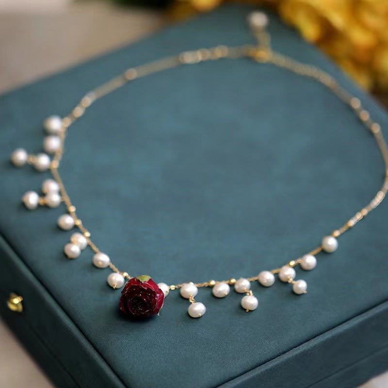 Red Rose Freshwater Pearl NecklaceNecklaceJewelryBlossomuniqueflowerearringsgiftforhermothergiftdaughtergiftbirthdaygiftanniversarygift