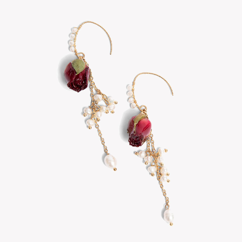 Rosebud Natural Pearl Drop EarringsEarringsJewelryBlossomuniqueflowerearringsgiftforhermothergiftdaughtergiftbirthdaygiftanniversarygift