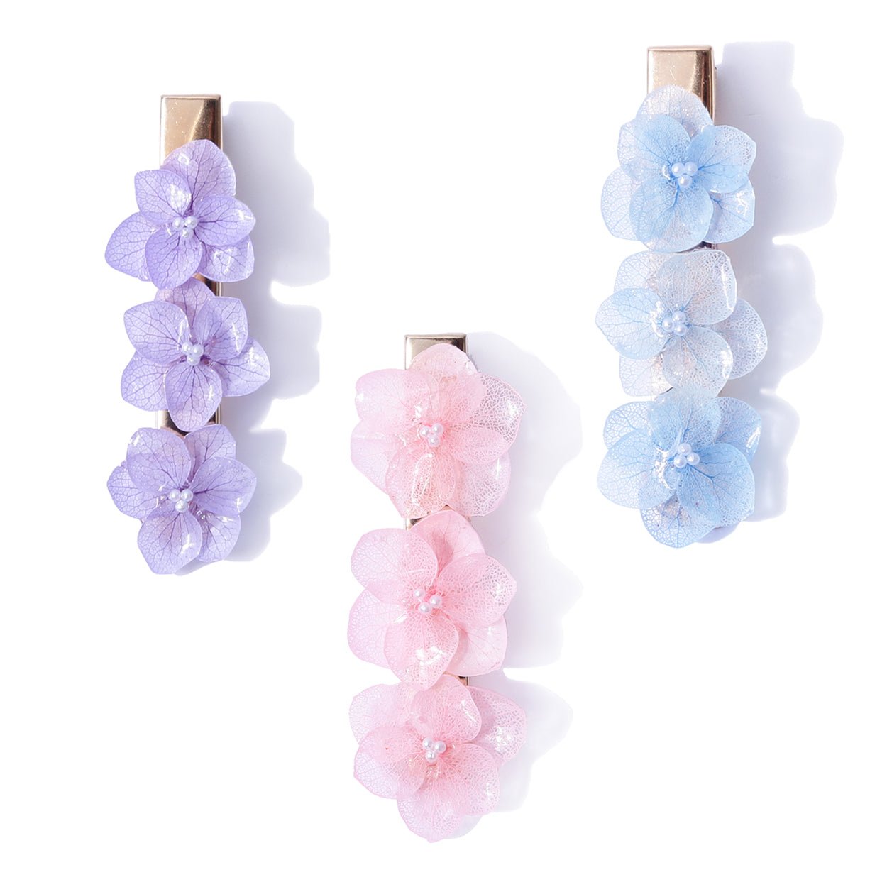 Three Tone Hydrangea Flowers Hair Clip (3 - pc Set)Hair ClipsJewelryBlossomuniqueflowerearringsgiftforhermothergiftdaughtergiftbirthdaygiftanniversarygift