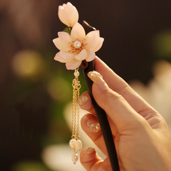 Translucent Lotus Garden Hair StickHAIRJewelryBlossomuniqueflowerearringsgiftforhermothergiftdaughtergiftbirthdaygiftanniversarygift