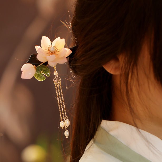 Translucent Lotus Garden Hair StickHAIRJewelryBlossomuniqueflowerearringsgiftforhermothergiftdaughtergiftbirthdaygiftanniversarygift