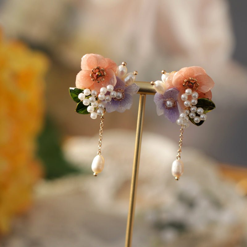 Two - tone Hydrangea Freshwater Pearl EarringsEarringsJewelryBlossomuniqueflowerearringsgiftforhermothergiftdaughtergiftbirthdaygiftanniversarygift