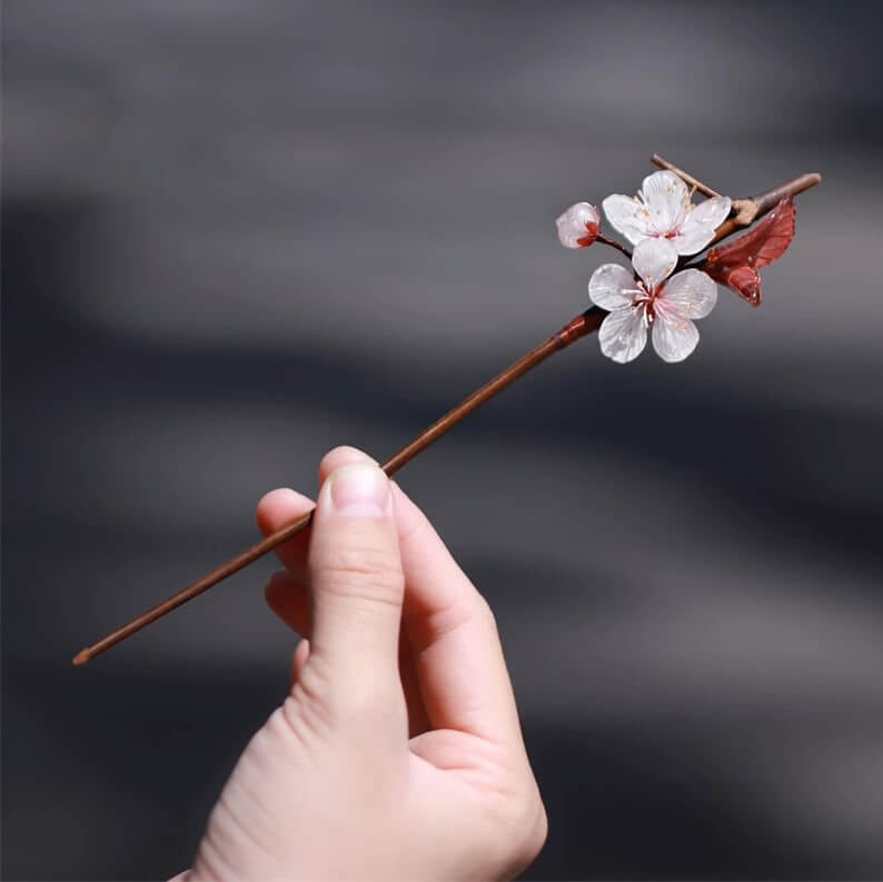 White Flowering Cherry Blossom Hair StickHAIRJewelryBlossomuniqueflowerearringsgiftforhermothergiftdaughtergiftbirthdaygiftanniversarygift