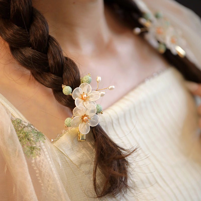 White Plum Flowers Hair ClipHair ClipsJewelryBlossomuniqueflowerearringsgiftforhermothergiftdaughtergiftbirthdaygiftanniversarygift