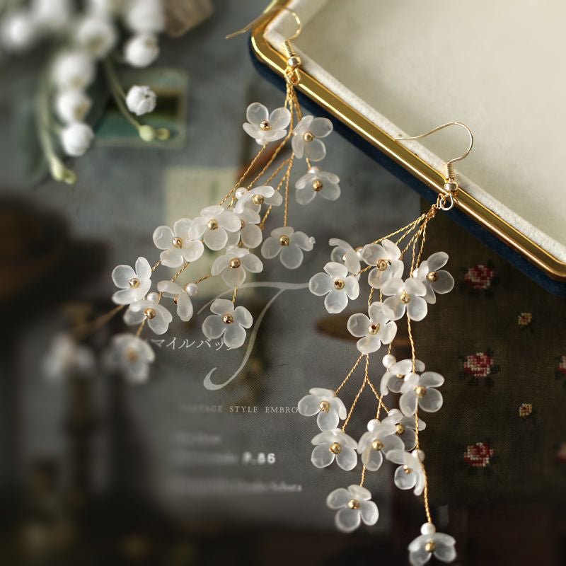 White Translucent Pear Flowers Drop EarringsEarringsJewelryBlossomuniqueflowerearringsgiftforhermothergiftdaughtergiftbirthdaygiftanniversarygift