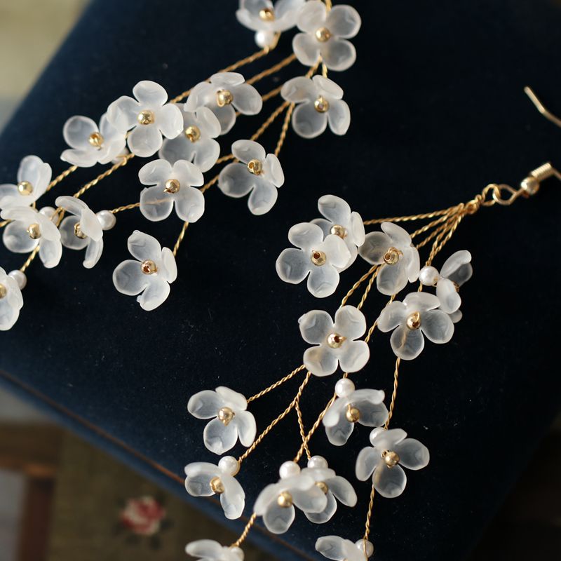 White Translucent Pear Flowers Drop EarringsEarringsJewelryBlossomuniqueflowerearringsgiftforhermothergiftdaughtergiftbirthdaygiftanniversarygift